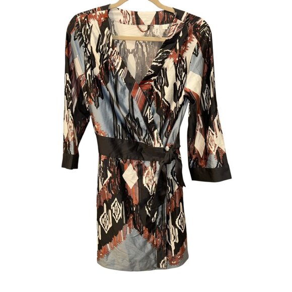 eloise anthropologie neutrals gray terracota aztec navajo print bathrobe M - Picture 1 of 5